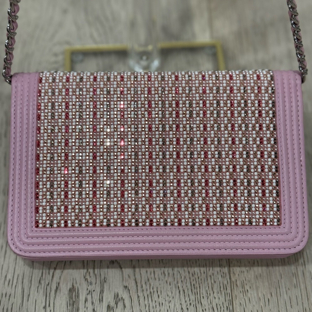 CHANEL Pink Crystal Boy WOC Lambskin Leather CC Crossbody Bag A80287 EUC COA LTD - Picture 9 of 16